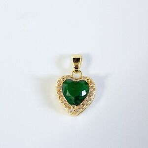 Gold & Green Heart With Rhinestones Pendant